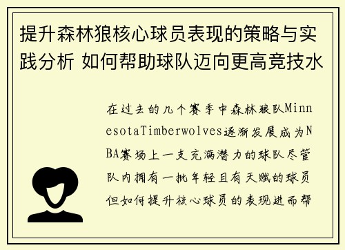 提升森林狼核心球员表现的策略与实践分析 如何帮助球队迈向更高竞技水平